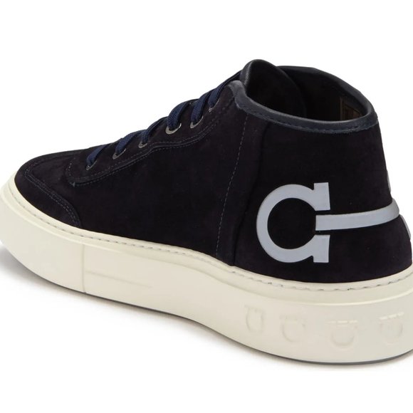 SALVATORE FERRAGAMO Gancini Suede Leather Sneaker NAVY BLUE BNIB $660 DUST BAG - Picture 3 of 14